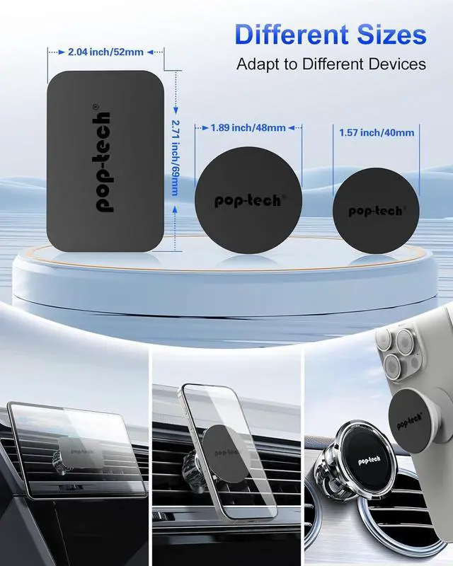 Alt view image 2 of 7 - Metal Plate for Cell Phone Magnetic Car Mount, pop-tech10 Pack Replacement Disc Plate with Strong Adhesive Backing Sticker for Magnet Holder Magnet Cradle Magic Stand - Rectangle & Round Black