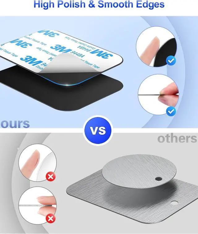 Alt view image 6 of 7 - Metal Plate for Cell Phone Magnetic Car Mount, pop-tech10 Pack Replacement Disc Plate with Strong Adhesive Backing Sticker for Magnet Holder Magnet Cradle Magic Stand - Rectangle & Round Black