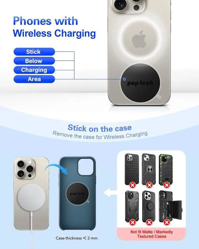 Alt view image 7 of 7 - Metal Plate for Cell Phone Magnetic Car Mount, pop-tech10 Pack Replacement Disc Plate with Strong Adhesive Backing Sticker for Magnet Holder Magnet Cradle Magic Stand - Rectangle & Round Black