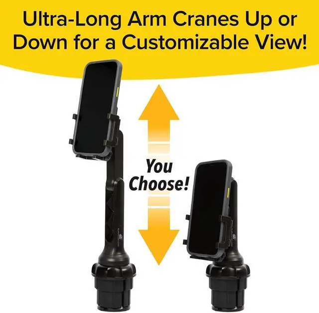 Alt view image 2 of 7 - BulbHead Phone Crane Mount for Car, As Seen On TV, Ultra-Long Arm Raises Over a Foot Higher, Drive Safer, 360° Rotation, Vertical & Horizontal Adjustment, Twistable Base Fits Any Cupholder