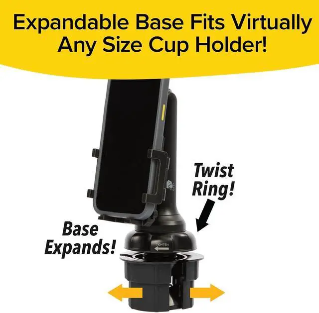 Alt view image 4 of 7 - BulbHead Phone Crane Mount for Car, As Seen On TV, Ultra-Long Arm Raises Over a Foot Higher, Drive Safer, 360° Rotation, Vertical & Horizontal Adjustment, Twistable Base Fits Any Cupholder