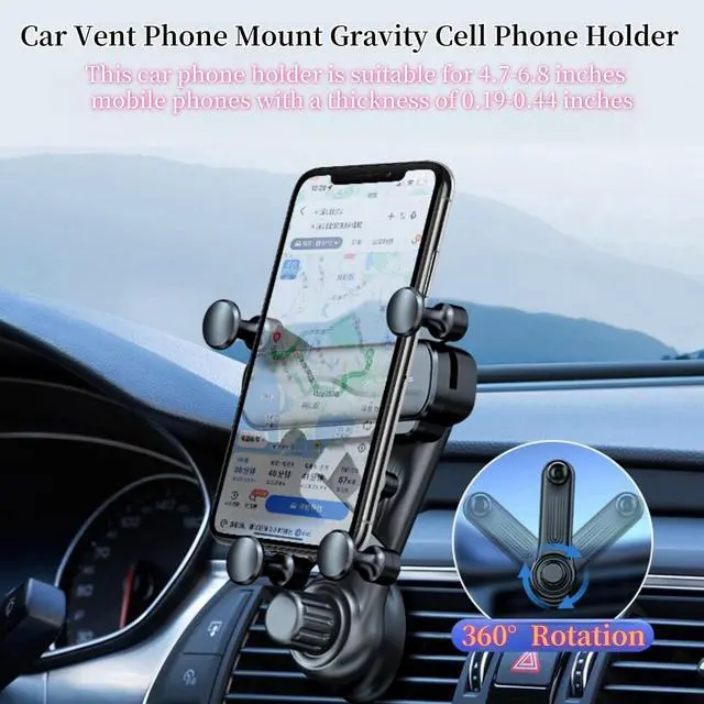 Alt view image 4 of 6 - QruiLanTu Car Vent Phone Mount Gravity Cell Phone Holder Never Blocking Vent with Rotatable Swing Arm Hands Free Universal Extension Clip Air Phone Holder Car Fit for All Phones iPhone Samsung
