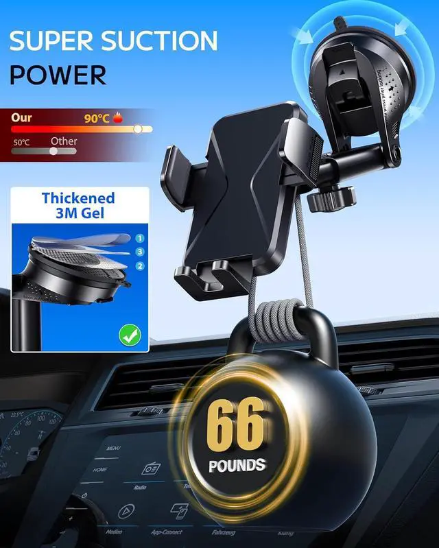 Alt view image 2 of 5 - FESIYOYE Phone Holder Car Mount for iPhone Phone Mount for Car Dashboard Windshield Universal Accessories Automobile Phone Holder Mount Fit iPhone Android Smartphone