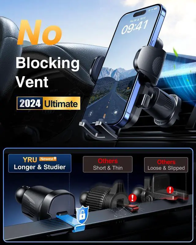 Alt view image 7 of 7 - YRU 2025 BestRotate 90+LBS Safest Strongest Suction Ultimate Car Phone Holder MountMilitary-Grade & All Patent Safety Certs Dashboard Windshield for iPhone 16 15 Pro Max 14 13 Samsung, Black