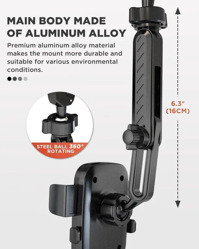 Alt view image 4 of 7 - IPOW Rearview Mirror Phone Holder for Car 360°Rotatable and Retractable, Auto Clamp Car Phone Mount with Multi-Angle Adjustment Compatible with All 4-7 Inch Phones