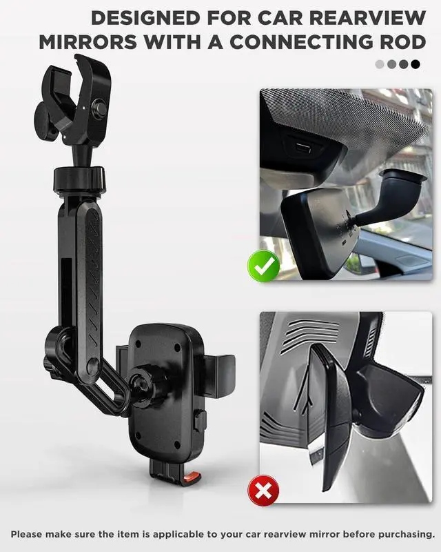 Alt view image 5 of 7 - IPOW Rearview Mirror Phone Holder for Car 360°Rotatable and Retractable, Auto Clamp Car Phone Mount with Multi-Angle Adjustment Compatible with All 4-7 Inch Phones