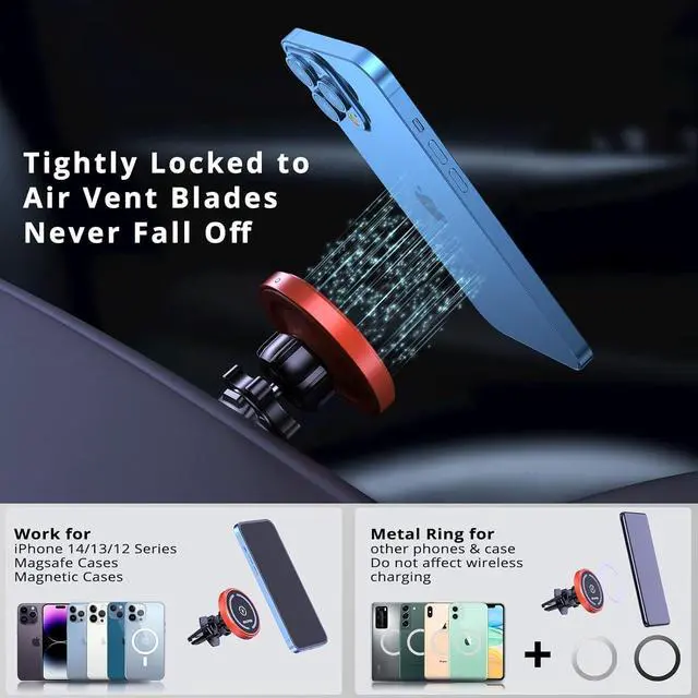 Alt view image 2 of 7 - OHLPRO for iPhone 16 Magsafe Car Mount, Dashboard Magsafe Car Phone Holder Charger for iPhone 16 15 14 13 12 Pro/Pro Max/Plus/Mini,15W Fast Charging Vent Mount, Super Fashion & Hands Free, Red