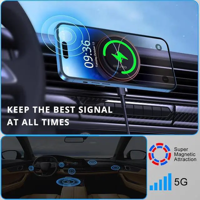 Alt view image 4 of 7 - OHLPRO for iPhone 16 Magsafe Car Mount, Dashboard Magsafe Car Phone Holder Charger for iPhone 16 15 14 13 12 Pro/Pro Max/Plus/Mini,15W Fast Charging Vent Mount, Super Fashion & Hands Free, Red