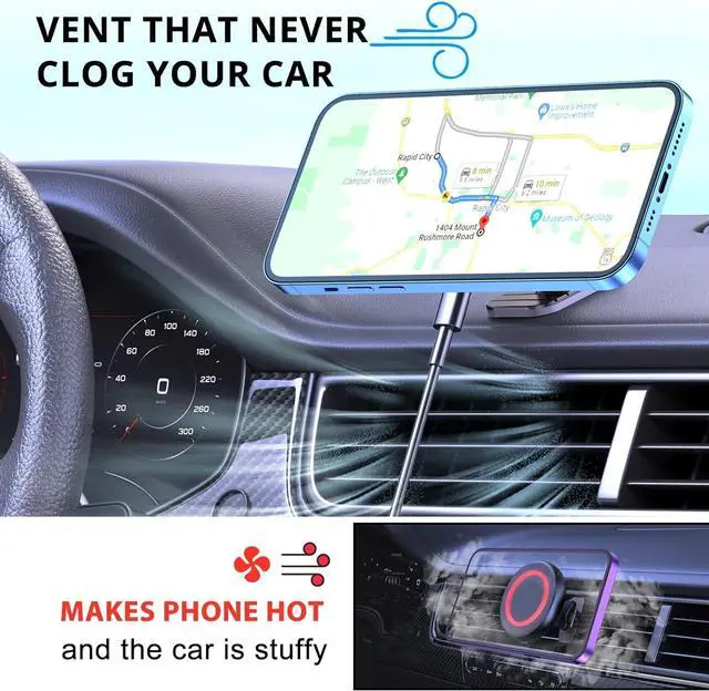 Alt view image 3 of 7 - OHLPRO for iPhone 16 Magsafe Car Mount, Dashboard Magsafe Car Phone Holder Charger for iPhone 16 15 14 13 12 Pro/Pro Max/Plus/Mini,15W Fast Charging Vent Mount, Super Fashion & Hands Free, Red