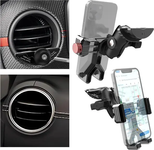 Main image of Aluminum Phone Mount for Jeep Wrangler JL & Gladiator JT (2018-2023) & Sahara, Vent Cell Phone Holder with 360° Rotation Ball Head Adapter Compatible with iPhone & Android & Smartphone