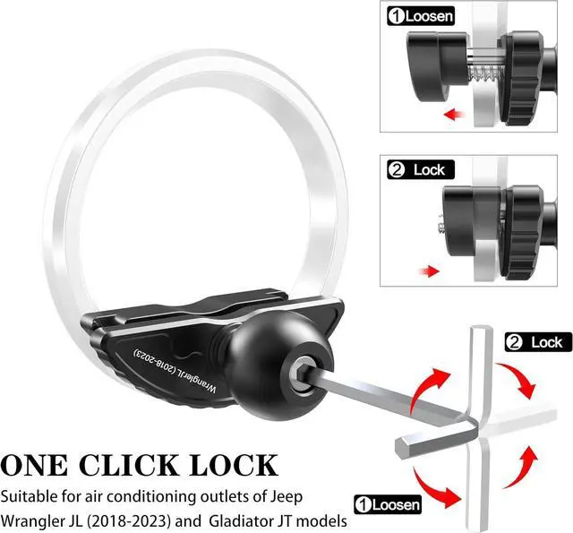 Alt view image 6 of 6 - Aluminum Phone Mount for Jeep Wrangler JL & Gladiator JT (2018-2023) & Sahara, Vent Cell Phone Holder with 360° Rotation Ball Head Adapter Compatible with iPhone & Android & Smartphone