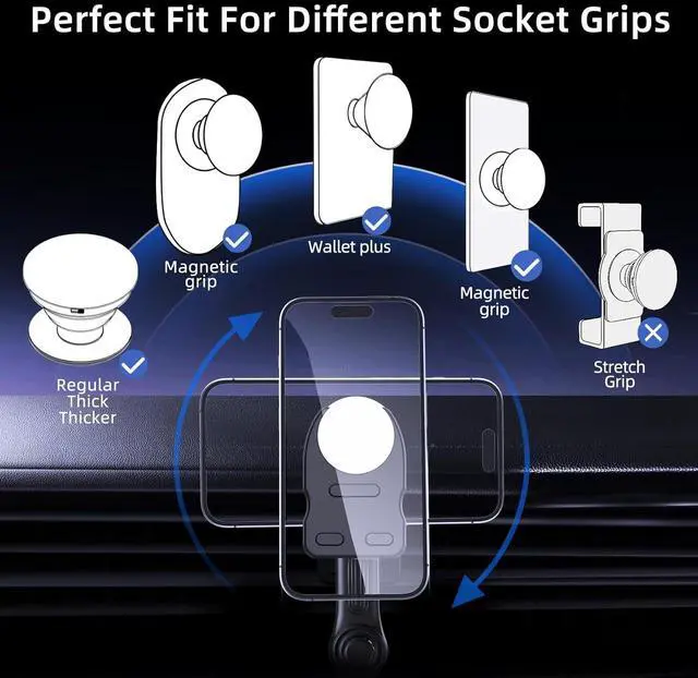 Alt view image 2 of 7 - JCBAKC Socket Car Mount for Car Vent [Never Blocking],360° Adjustable Air Vent Mount for Socket GripAir Vent Clip Car Phone Holder Fit for Phones with Socket