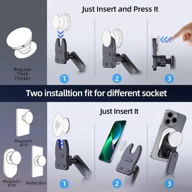 Alt view image 6 of 7 - JCBAKC Socket Car Mount for Car Vent [Never Blocking],360° Adjustable Air Vent Mount for Socket GripAir Vent Clip Car Phone Holder Fit for Phones with Socket