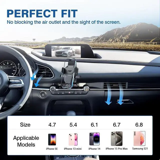 Alt view image 3 of 7 - FIILINES Phone Holder for Mazda CX30 2020-2025, 360 Degree Rotation Cell Phone Mount for CX30 Accessories, Air Vent Phone Mount Compatible with 4-7 Inch Phones