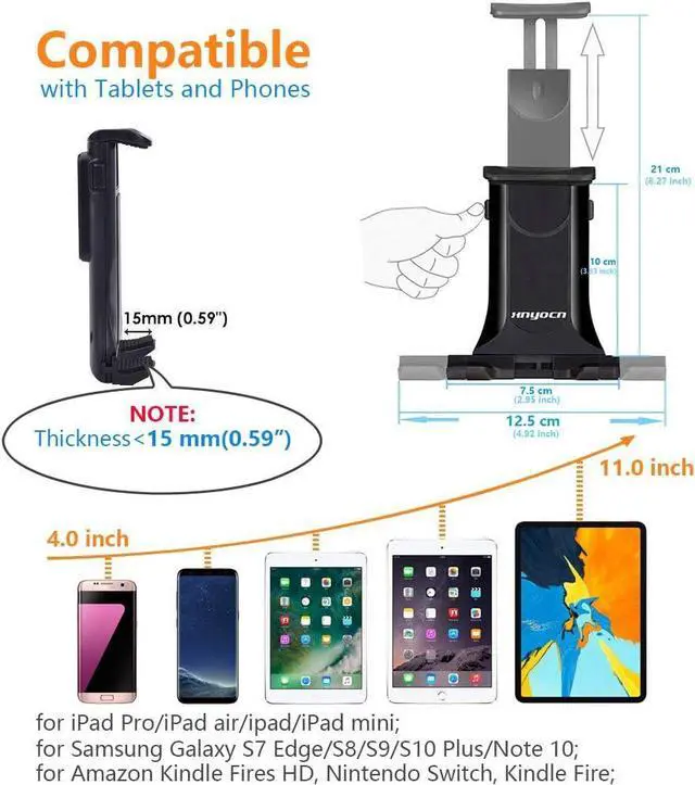 Alt view image 6 of 7 - Sunny Health & Fitness Mobile Phone and Tablet Clamp Mount Holder for Bikes, Ellipticals, Treadmills and Other Handlebar Fitness Equipment