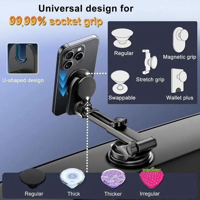 Alt view image 2 of 7 - JCTRIWAY Car Mount for Pop Socket, Dashboard Windshield Car Phone Holder Compatible with Popsocket, Powerful Suction Cup Car Phone Mount Fits All Smartphones with Pop Grip, JYD31