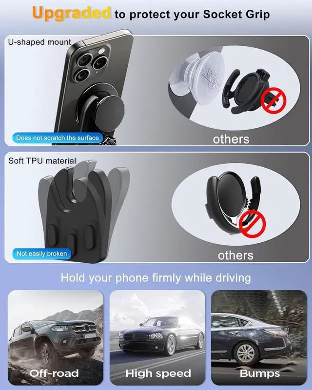 Alt view image 5 of 7 - JCTRIWAY Car Mount for Pop Socket, Dashboard Windshield Car Phone Holder Compatible with Popsocket, Powerful Suction Cup Car Phone Mount Fits All Smartphones with Pop Grip, JYD31