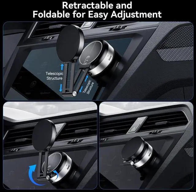 Alt view image 2 of 7 - Electric Vacuum Magnetic Suction Phone Holder,XO Adjustable and Foldable Car Mount,Strong Magnetic Car Phone Holder for iPhone16/15/14/13/12,for Shower/Car/Mirror (Not Charging Phone) Sliver