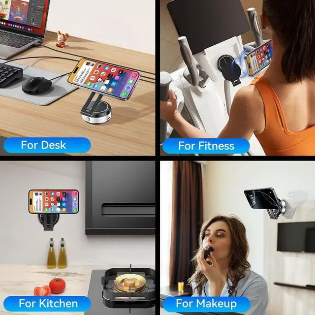 Alt view image 3 of 7 - Electric Vacuum Magnetic Suction Phone Holder,XO Adjustable and Foldable Car Mount,Strong Magnetic Car Phone Holder for iPhone16/15/14/13/12,for Shower/Car/Mirror (Not Charging Phone) Sliver