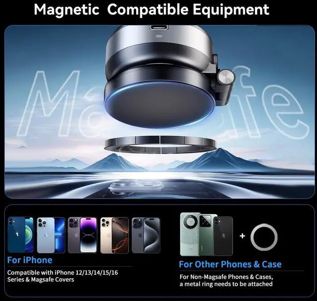 Alt view image 4 of 7 - Electric Vacuum Magnetic Suction Phone Holder,XO Adjustable and Foldable Car Mount,Strong Magnetic Car Phone Holder for iPhone16/15/14/13/12,for Shower/Car/Mirror (Not Charging Phone) Sliver