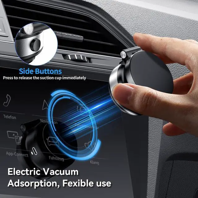 Alt view image 5 of 7 - Electric Vacuum Magnetic Suction Phone Holder,XO Adjustable and Foldable Car Mount,Strong Magnetic Car Phone Holder for iPhone16/15/14/13/12,for Shower/Car/Mirror (Not Charging Phone) Sliver