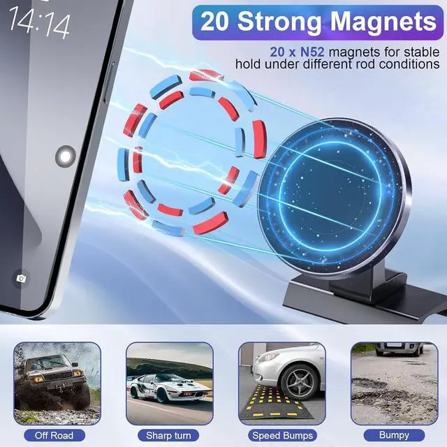 Alt view image 2 of 7 - Kaishengyuan Magnetic Phone Mount for Toyota Tacoma 2016 2017 2018 2019 2020 2021 2022 2023, 3rd Gen Tacoma Dashboard Clip Cell Phone Cradles Adjustable 20x Super Strong Magnet Phone Stand Holder