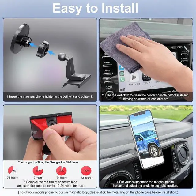 Alt view image 5 of 7 - Kaishengyuan Magnetic Phone Mount for Toyota Tacoma 2016 2017 2018 2019 2020 2021 2022 2023, 3rd Gen Tacoma Dashboard Clip Cell Phone Cradles Adjustable 20x Super Strong Magnet Phone Stand Holder