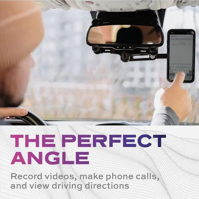 Alt view image 2 of 7 - Statik Magnetic Car Rear View Mirror Phone Holder | Eye Level Driving | 360 Rotation Retractable Adjustable | Sturdy Rearview Mirror Phone Mount Magnet