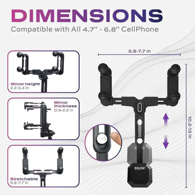 Alt view image 6 of 7 - Statik Magnetic Car Rear View Mirror Phone Holder | Eye Level Driving | 360 Rotation Retractable Adjustable | Sturdy Rearview Mirror Phone Mount Magnet