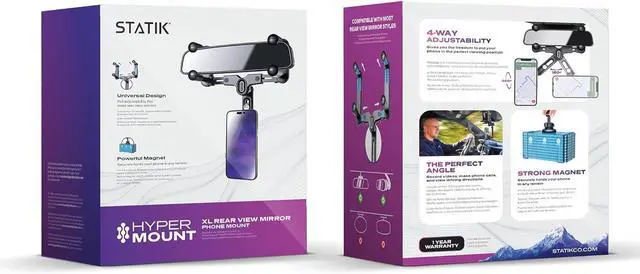 Alt view image 7 of 7 - Statik Magnetic Car Rear View Mirror Phone Holder | Eye Level Driving | 360 Rotation Retractable Adjustable | Sturdy Rearview Mirror Phone Mount Magnet