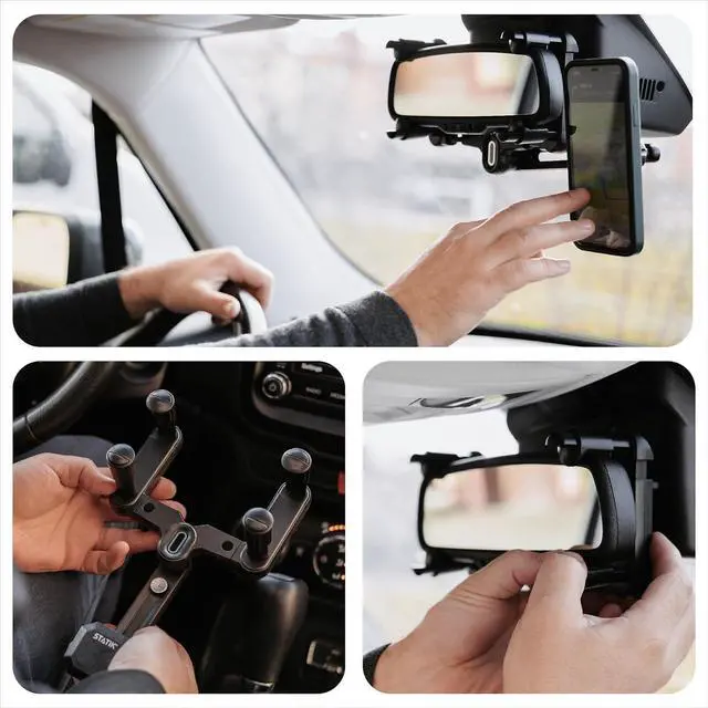 Alt view image 5 of 7 - Statik Magnetic Car Rear View Mirror Phone Holder | Eye Level Driving | 360 Rotation Retractable Adjustable | Sturdy Rearview Mirror Phone Mount Magnet