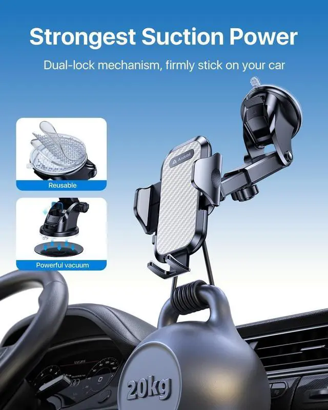 Alt view image 3 of 7 - andobil Car Phone Mount [Ultra Stable & Big Phones Friendly] Cell Phone Holders for Your Car Dashboard Windshield Vent Truck, Car Phone Holder Mount for iPhone 16 15 14 13 12 Pro Max Samsung S24 S23