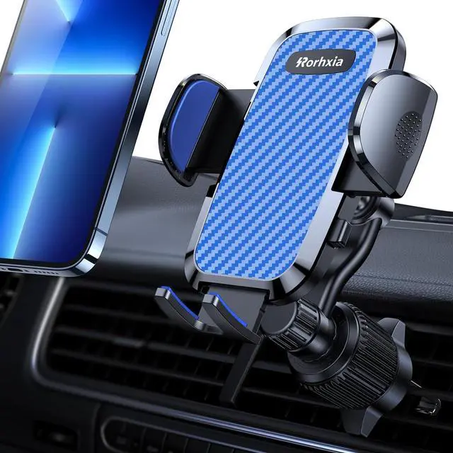 Main image of Rorhxia Blue Car Vent Phone Mount, [Never Blocking Vent, Enjoy The Comfort of The A/C] Hands-Free Universal Extension Clip Air Phone Holder Car Fit for All Phones iPhone Samsung