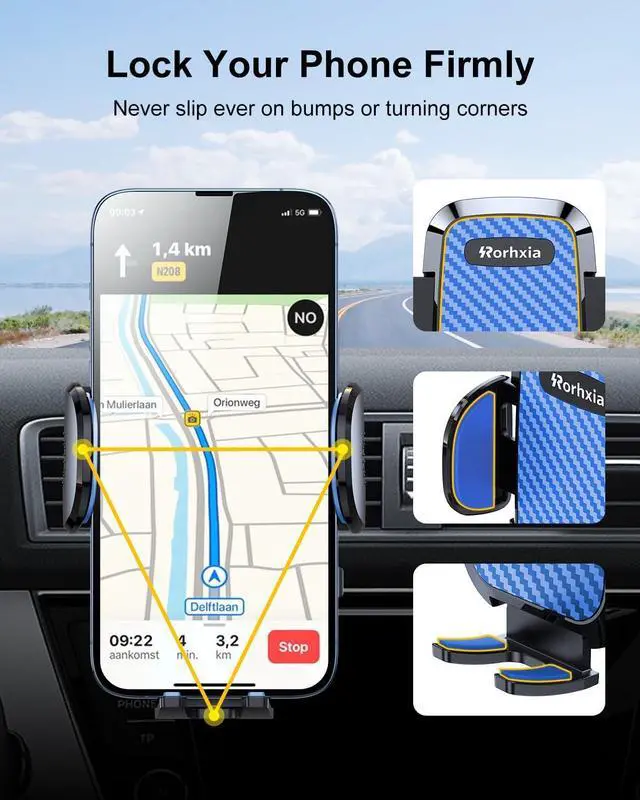 Alt view image 2 of 6 - Rorhxia Blue Car Vent Phone Mount, [Never Blocking Vent, Enjoy The Comfort of The A/C] Hands-Free Universal Extension Clip Air Phone Holder Car Fit for All Phones iPhone Samsung