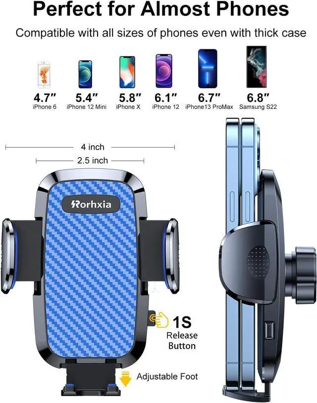 Alt view image 3 of 6 - Rorhxia Blue Car Vent Phone Mount, [Never Blocking Vent, Enjoy The Comfort of The A/C] Hands-Free Universal Extension Clip Air Phone Holder Car Fit for All Phones iPhone Samsung