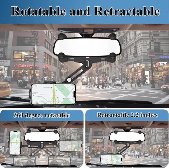 Alt view image 3 of 7 - JDHDL Phone Mount for Car, Rear View Mirror Phone Holder, Rotatable and Retractable Car Phone Holder Mount Rearview Mirror Phone Holder for Car Compatible with iPhone Samsung Cell Phones (Pink)