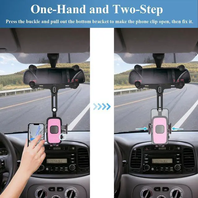 Alt view image 4 of 7 - JDHDL Phone Mount for Car, Rear View Mirror Phone Holder, Rotatable and Retractable Car Phone Holder Mount Rearview Mirror Phone Holder for Car Compatible with iPhone Samsung Cell Phones (Pink)
