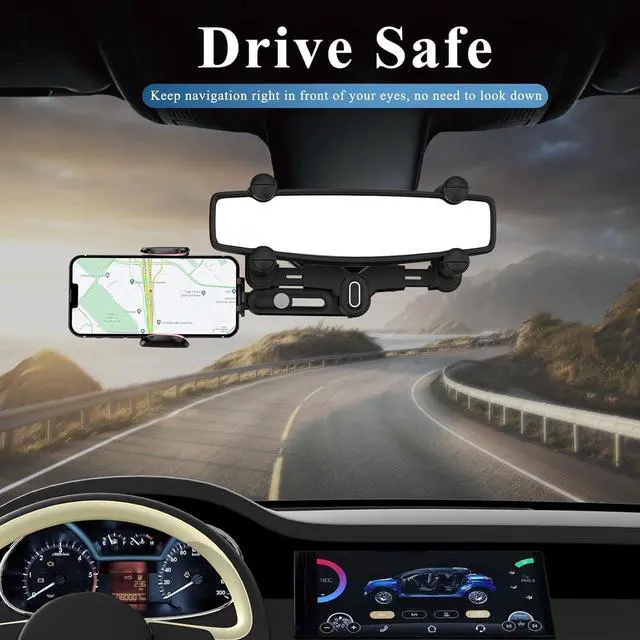 Alt view image 6 of 7 - JDHDL Phone Mount for Car, Rear View Mirror Phone Holder, Rotatable and Retractable Car Phone Holder Mount Rearview Mirror Phone Holder for Car Compatible with iPhone Samsung Cell Phones (Pink)