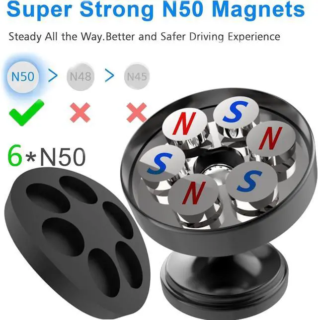 Alt view image 3 of 6 - BAIDATONG 2-Pack Magnetic Phone Holder for Car,Strong Magnet Car [4 Plate] Magnet Phone Mount Phone Holders for Your Car Magnetic 360° Rotation iPhone Magnetic Car Mount