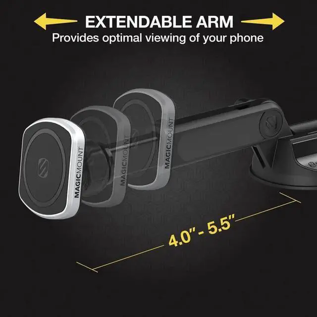 Alt view image 4 of 7 - Scosche MP2WDEX2-XTSP MagicMount Pro2 Magnetic Car Phone Holder Extendo Telescoping Windshield or Dashboard Mount with Suction Cup Compatible with MagSafe, iPhones, Galaxy, Pixel & All Smartphones
