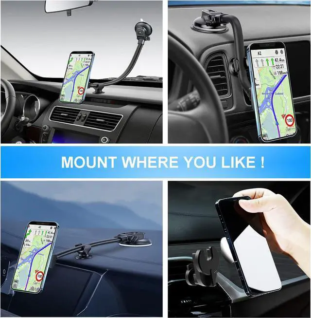 Alt view image 3 of 7 - 2 in 1 Vent and Windshield Car Phone Mount for Collapsible Grip/Socket Mount User,Dashboard Phone Holder with Strong Suction Cup,13-Inches Long Arm Gooseneck Cell Phone Cradle for Swappable Grip Stand