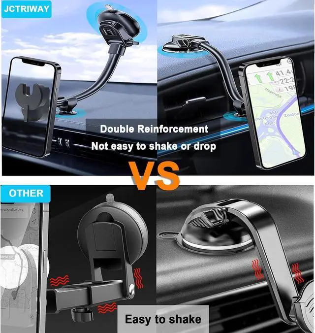 Alt view image 7 of 7 - 2 in 1 Vent and Windshield Car Phone Mount for Collapsible Grip/Socket Mount User,Dashboard Phone Holder with Strong Suction Cup,13-Inches Long Arm Gooseneck Cell Phone Cradle for Swappable Grip Stand