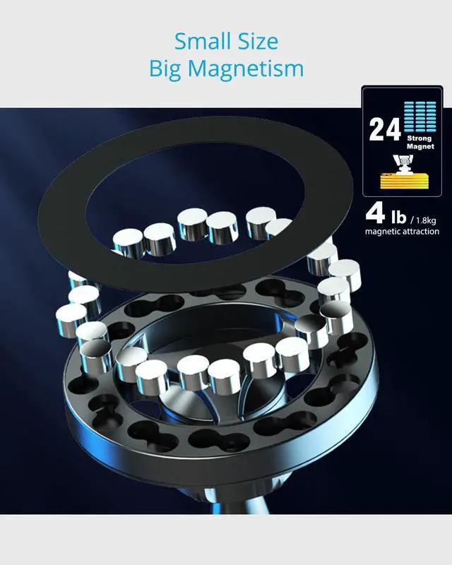 Alt view image 5 of 7 - Quyee Magnetic Phone Holder for Your Car, for Magsafe Rear View Mirror Phone Holder - Aluminum Alloy Mount Multi-Angle Adjustment Rotatable and Retractable Compatible with All iPhone and Android