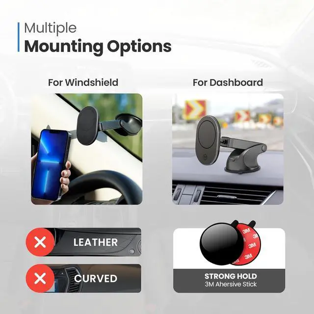 Alt view image 4 of 7 - Mighty Mount - MagSafe Car Phone Mount Compatible with iPhone 15 14 13 12 Pro Max, Pro, Plus, and with Magsafe Phones and Cases (MagSafe Magnetic Suction Cup Mount (Version 2.0))