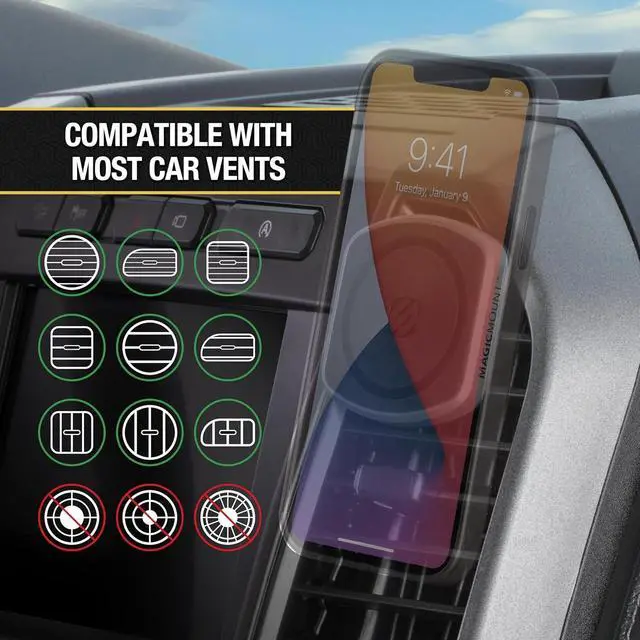 Alt view image 5 of 7 - Scosche MP2DVM MagicMount Pro2 Magnetic Cell Phone Holder, Adhesive Car Dashboard Mount with Removable Vent Clip, Hands-Free Phone Stand Compatible with MagSafe, iPhone 16/15/14/13/12 Series and More