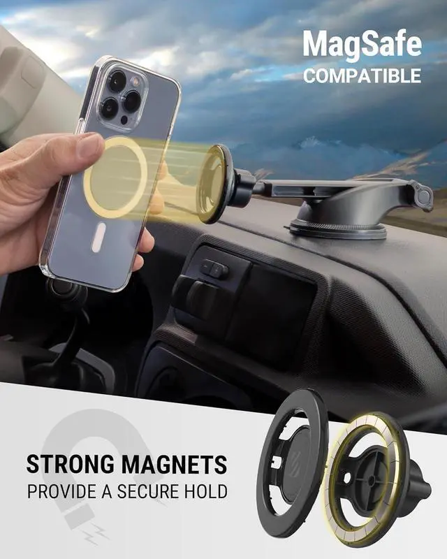 Alt view image 4 of 7 - Scosche MagicMount SMSWDEX MagSafe Car Mount, Magnetic Phone Holder for Car Windshield/Dashboard, Suction Cup Phone Mount Compatible with iPhone 16 15 14 13 12 Pro Max Plus Mini Mag Safe Accessories
