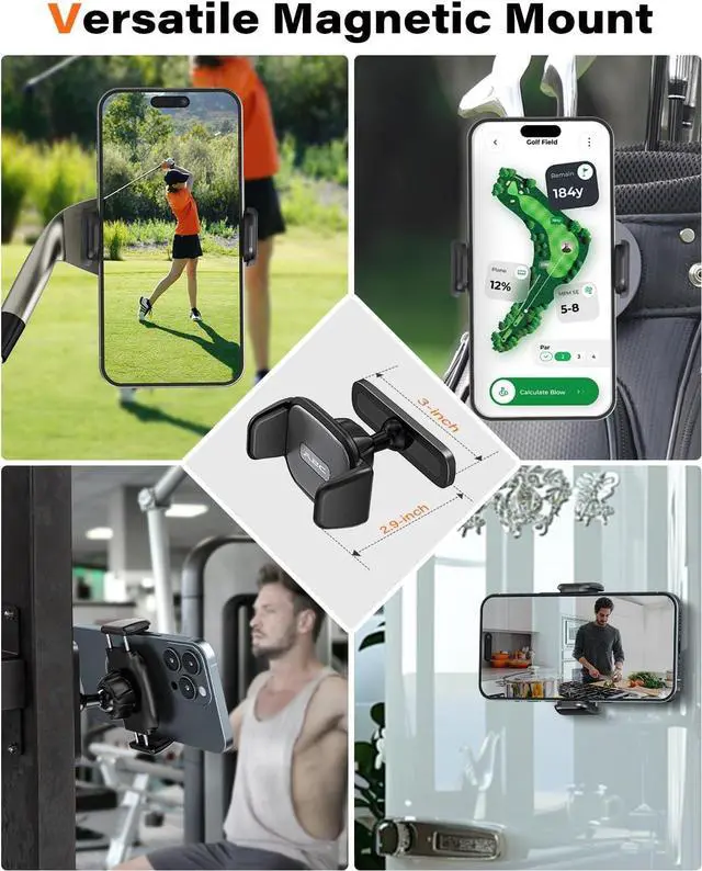 Alt view image 6 of 7 - A2C Gym Magnetic Phone Holder Sturdy Metal Core Clamp, Solid Alloy Base with 6 Strong Magnets, Magnetic Phone Mount for Workout Fitness, One-Hand Pick, 360 Degrees Rotatable [Storage Bag Included]