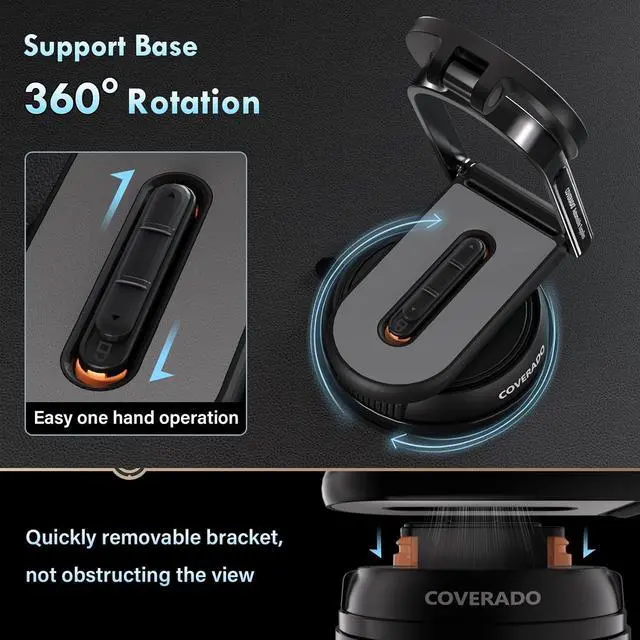 Alt view image 6 of 7 - Coverado for Magsafe Car Mount, Magnetic Car Phone Holder, 360° Rotation Strong Magnet Car Phone Mount Dash Cell Phone Holders for Your Car, Suction Cup Phone Mount for iPhone 16/15/14/13(1 Pack)