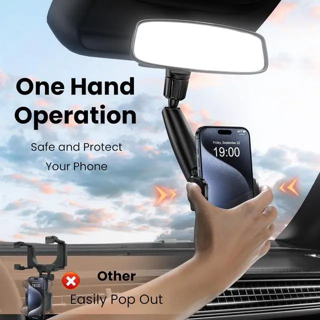Alt view image 5 of 6 - Car Phone Holder Rear View Mirror Phone Holder 360° Rotating Car Phone Holder Mount Compatible with All 4-7 Inch iPhone and Android Cell Phones