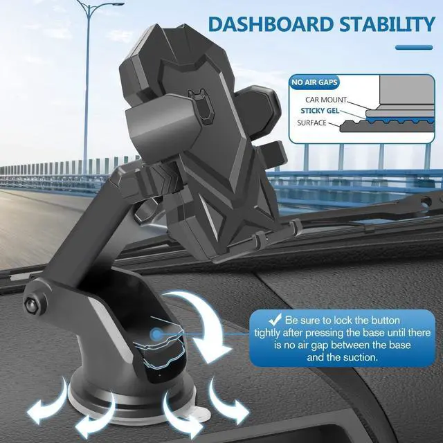 Alt view image 2 of 5 - Manords Car Phone Mount Holder for Dashboard Windshield Compatible with All iPhone & Android Cell Phones, Black